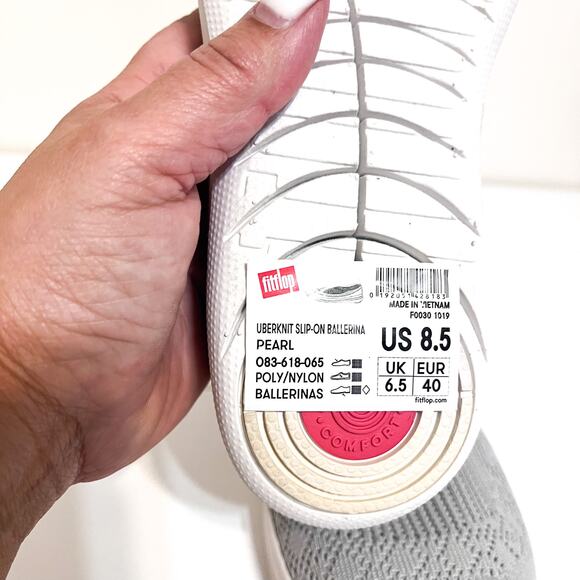 FitFlop Womens Uberknit Ballerina Flats Size 8.5 Gray Slip‎ On Knit Toning Shoes